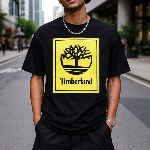 Timberland Other - Timberland Black Tee with Neon Yellow Logo Block